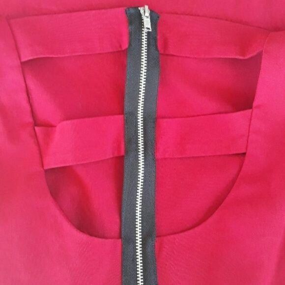 Vtg 80's Dress Edgy Bodycon Peplum Strappy Cutout Back Exposed Zipper Red Sz 7 - Picture 8 of 8